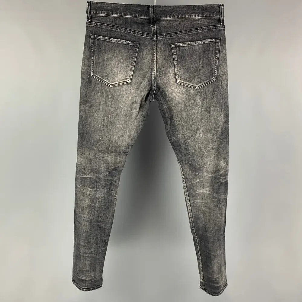JOHN ELLIOTT Size 34 Grey Distressed Cotton Button Fly Jeans